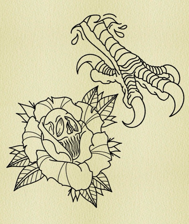 Botanical skull drawing